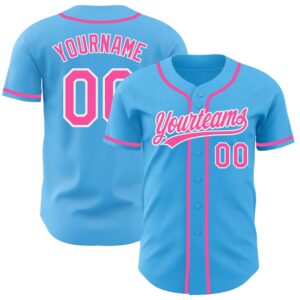 Sky Blue Pink-White Authentic Baseball Jersey, Custom&hellip;