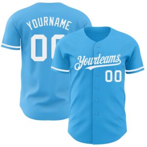 Sky Blue White Authentic Baseball Jersey, Custom&hellip;