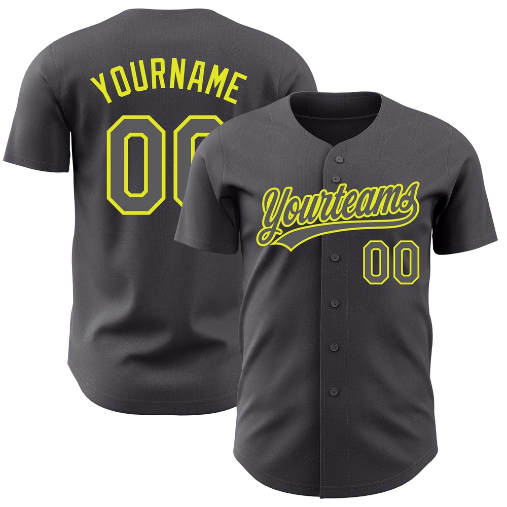 Steel Gray Neon Yellow Authentic Baseball Jersey, Custom Baseball Jersey, Personalized Sport Jersey