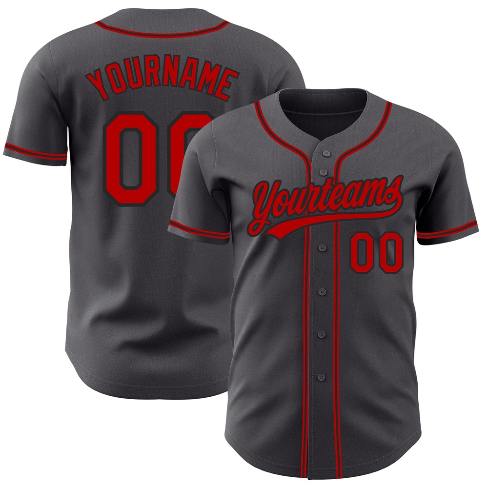 Steel Gray Red-Black Authentic Baseball Jersey, Custom Baseball Jersey, Personalized Sport Jersey