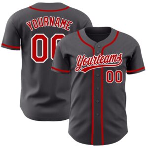 Steel Gray Red-White Authentic Baseball Jersey, Custom&hellip;
