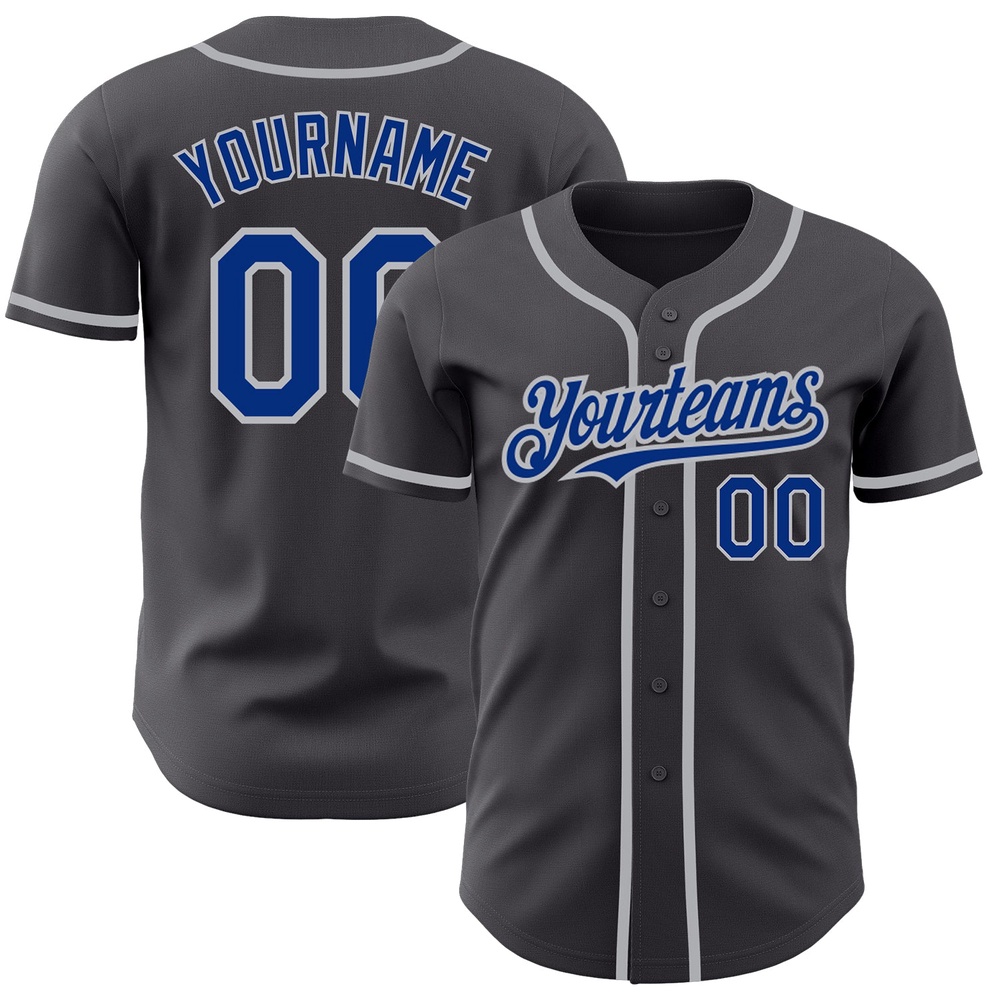 Steel Gray Royal-Gray Authentic Baseball Jersey, Custom Baseball Jersey, Personalized Sport Jersey
