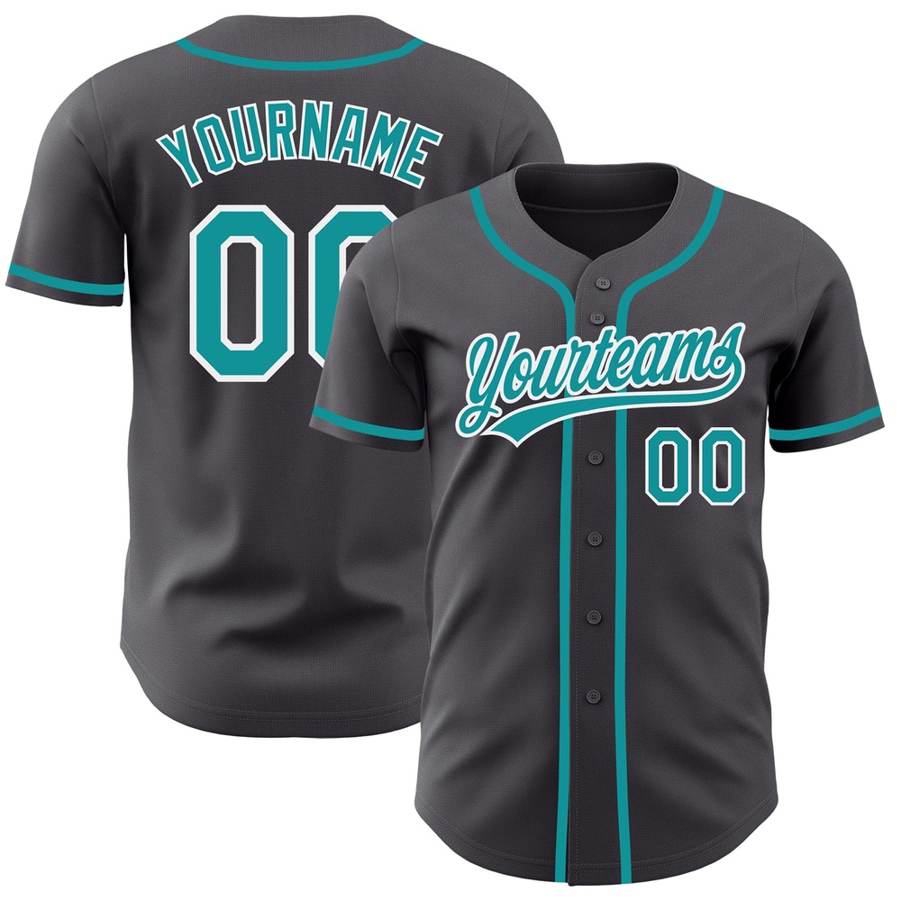 Steel Gray Teal-White Authentic Baseball Jersey, Custom Baseball Jersey, Personalized Sport Jersey