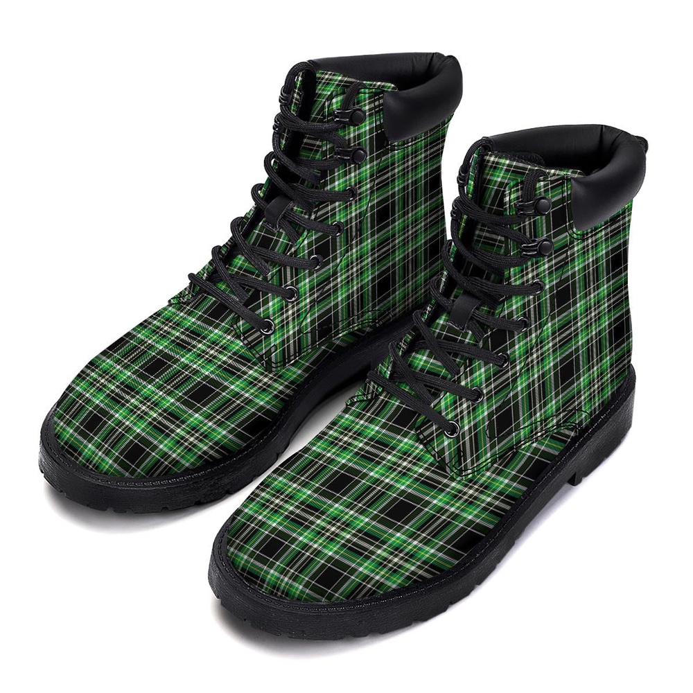 Tartan St. Patrick’s Day Print Pattern Boots, St Patricks Day Boots, St Patricks Day Shoes