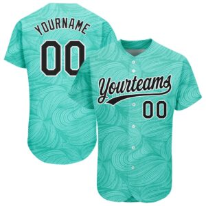 Teal Black-White 3D Pattern Design Authentic Baseball&hellip;