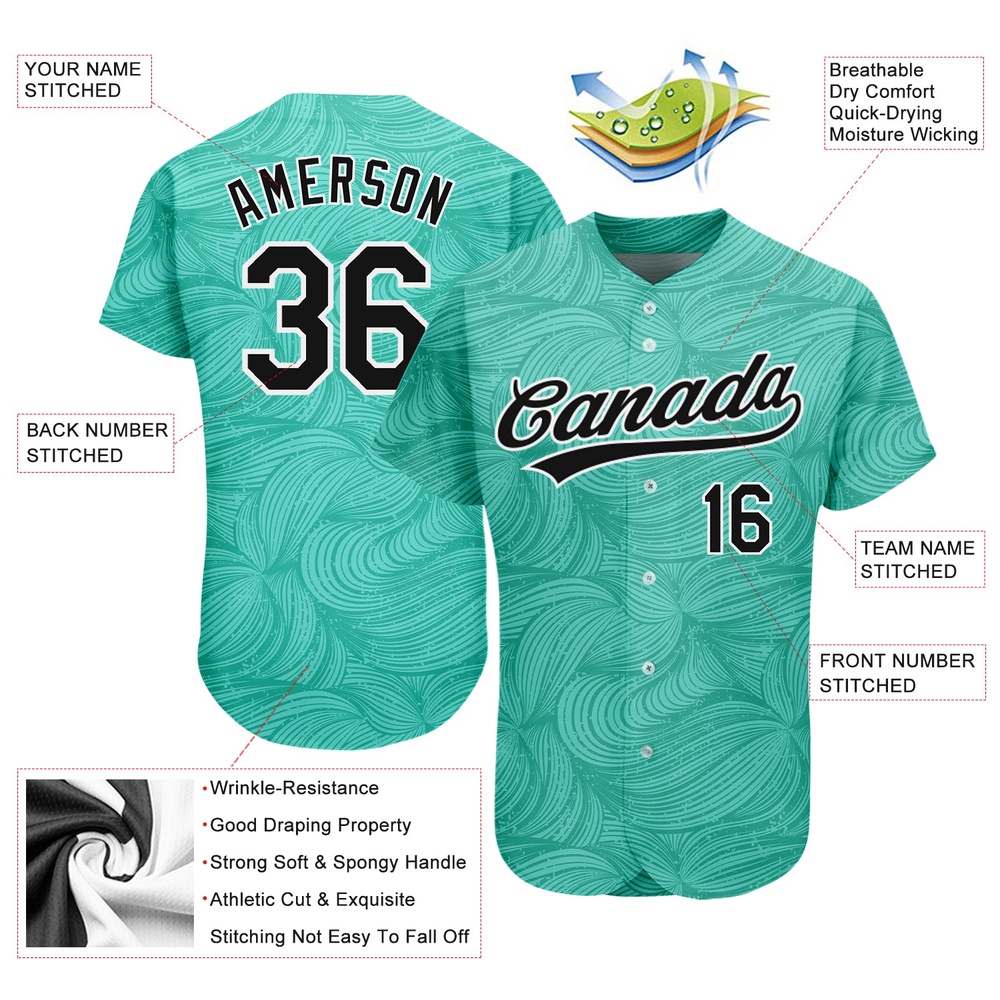 Teal Black-White 3D Pattern Design Authentic Baseball Jersey, Custom Baseball Jersey, Personalized Sport Jersey