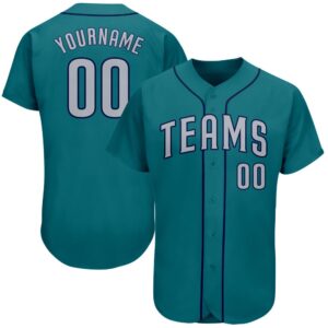 Teal Gray-Navy Authentic Baseball Jersey, Custom Baseball&hellip;