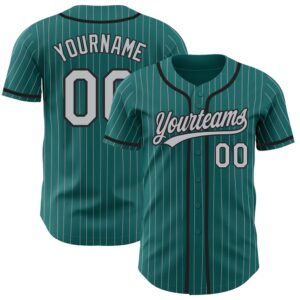 Teal Gray Pinstripe Black Authentic Baseball Jersey,&hellip;