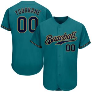 Teal Navy-Old Gold Authentic Baseball Jersey, Custom&hellip;
