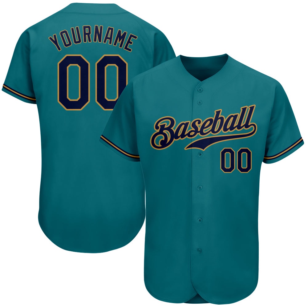Teal Navy-Old Gold Authentic Baseball Jersey, Custom Baseball Jersey, Personalized Sport Jersey