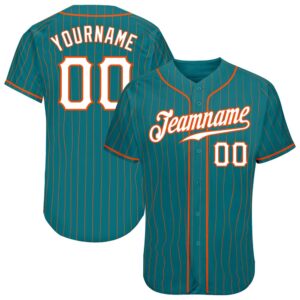 Teal Orange Pinstripe White-Orange Authentic Baseball Jersey,&hellip;