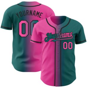 Teal Pink-Black Authentic Gradient Fashion Baseball Jersey,&hellip;