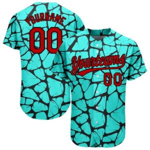 Teal Red-Black 3D Pattern Design Authentic Baseball&hellip;