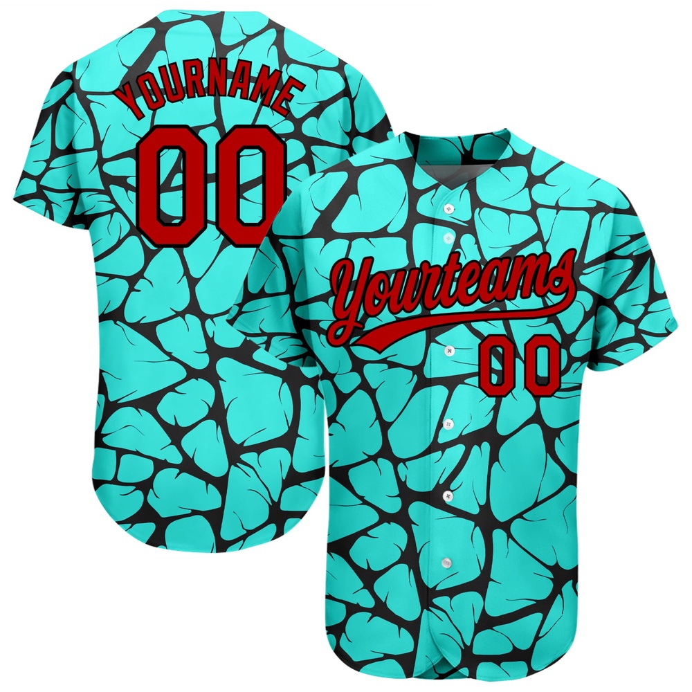 Teal Red-Black 3D Pattern Design Authentic Baseball Jersey, Custom Baseball Jersey, Personalized Sport Jersey