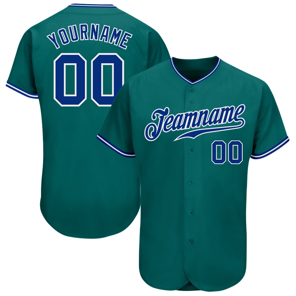 Teal Royal-White Authentic Baseball Jersey, Custom Baseball Jersey, Personalized Sport Jersey