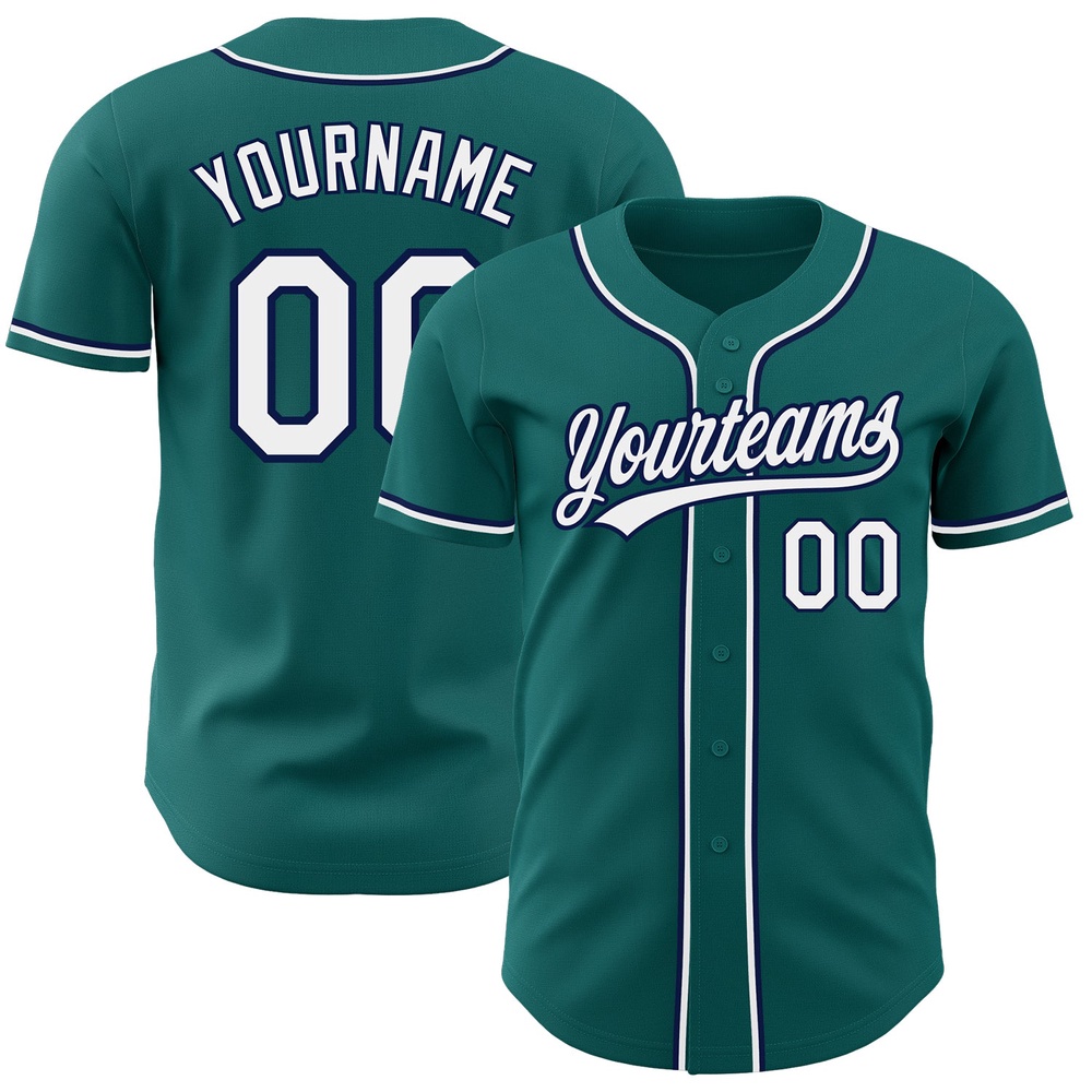 Teal White-Navy Authentic Baseball Jersey, Custom Baseball Jersey, Personalized Sport Jersey