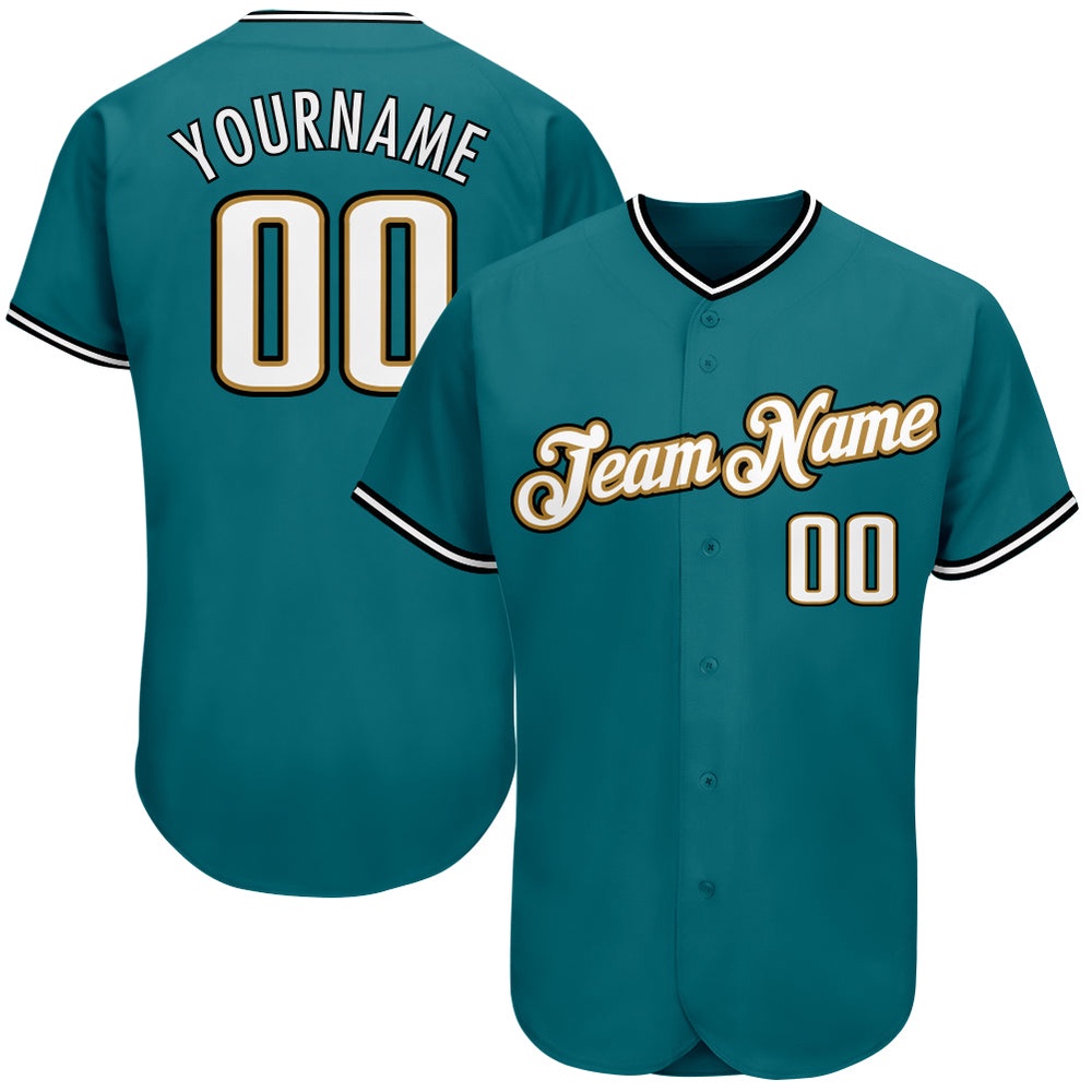 Teal White-Old Gold Authentic Baseball Jersey, Custom Baseball Jersey, Personalized Sport Jersey