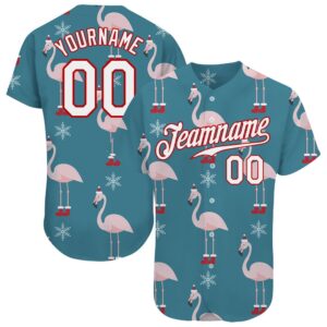 Teal White-Red Christmas 3D Authentic Baseball Jersey,&hellip;