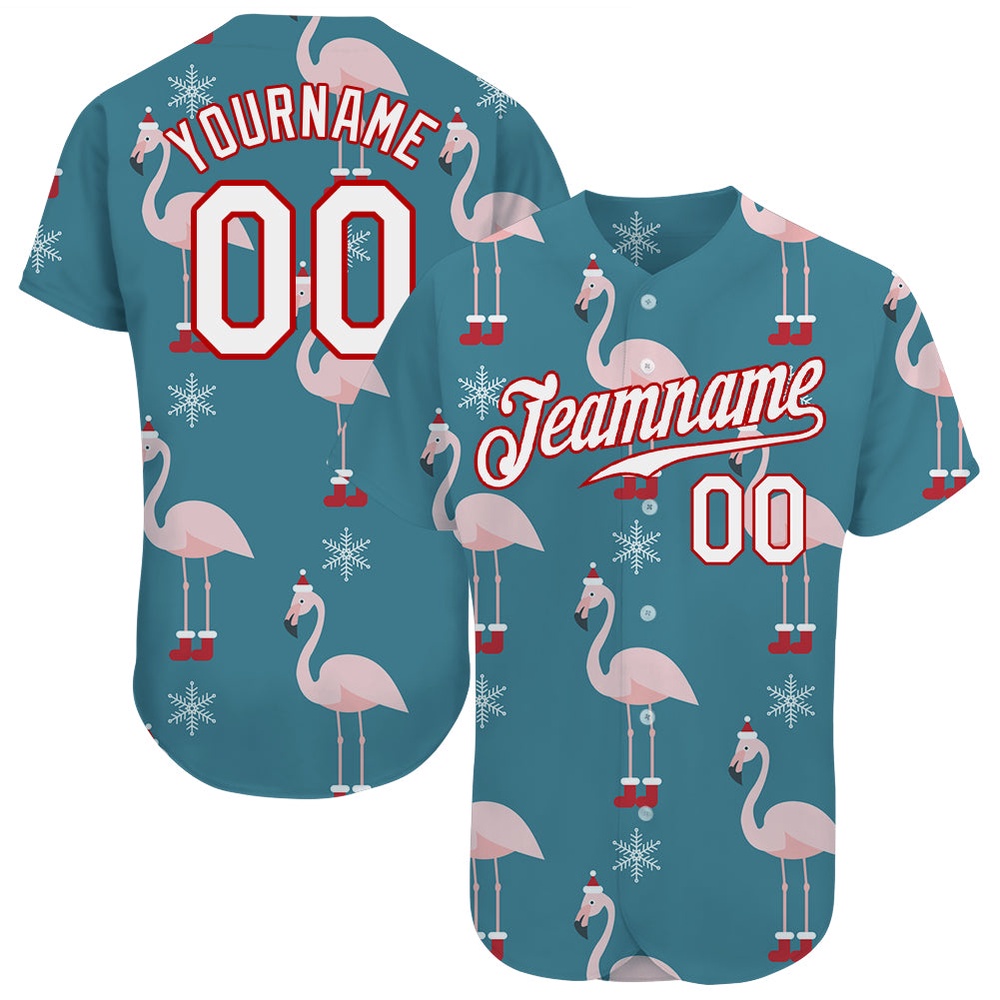 Teal White-Red Christmas 3D Authentic Baseball Jersey, Custom Baseball Jersey, Personalized Sport Jersey