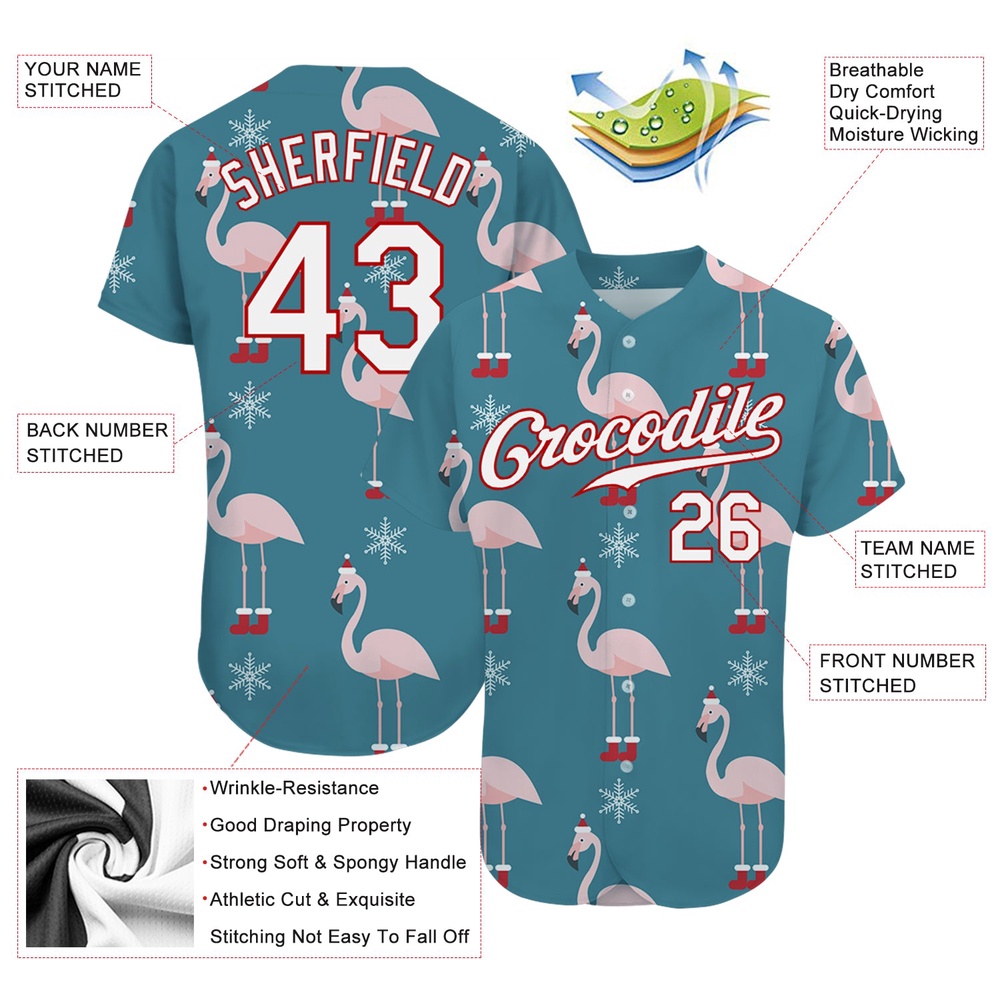 Teal White-Red Christmas 3D Authentic Baseball Jersey, Custom Baseball Jersey, Personalized Sport Jersey