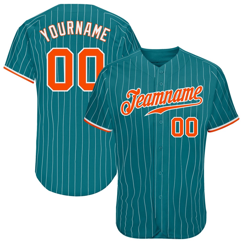 Teal White Pinstripe Orange-White Authentic Baseball Jersey, Custom Baseball Jersey, Personalized Sport Jersey