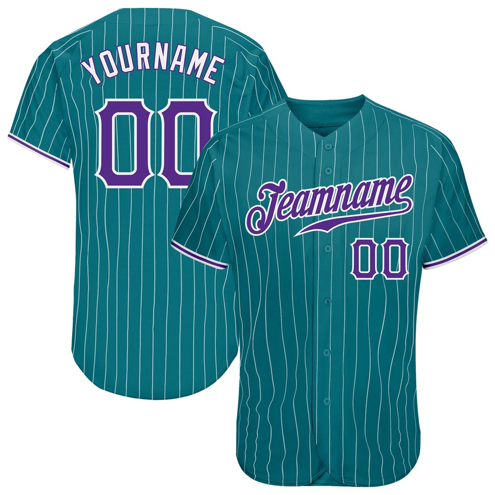 Teal White Pinstripe Purple-White Authentic Baseball Jersey, Custom Baseball Jersey, Personalized Sport Jersey