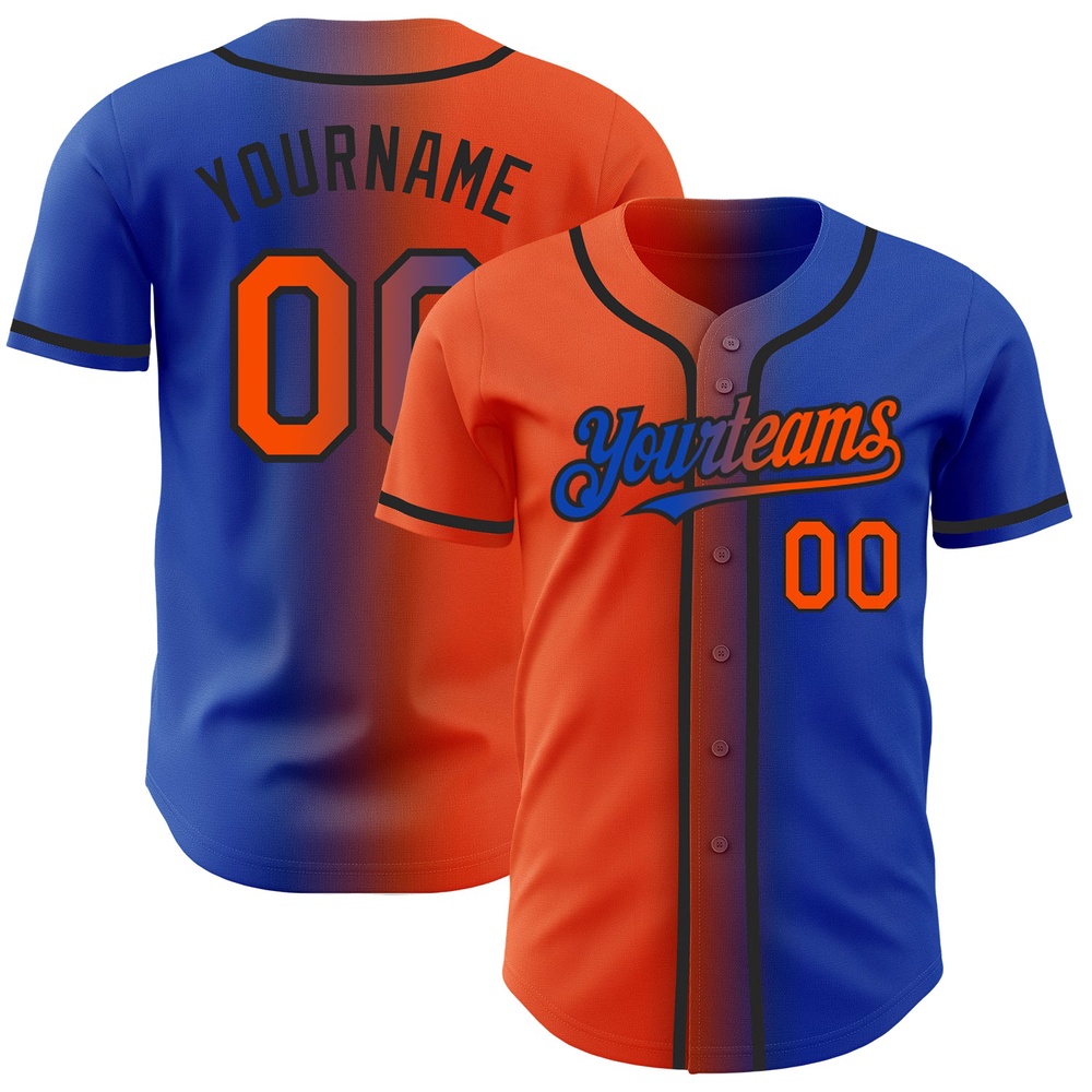 Thunder Blue Orange-Black Authentic Gradient Fashion Baseball Jersey, Custom Baseball Jersey, Personalized Sport Jersey