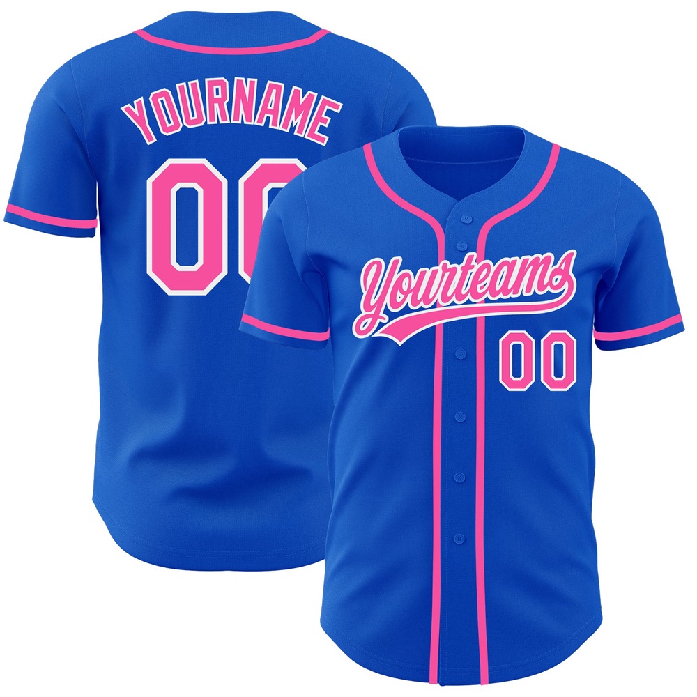 Thunder Blue Pink-White Authentic Baseball Jersey, Custom Baseball Jersey, Personalized Sport Jersey