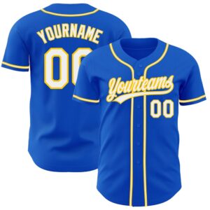 Thunder Blue White-Yellow Authentic Baseball Jersey, Custom&hellip;