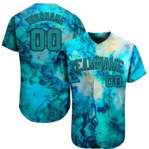Tie Dye Teal-Black 3D Authentic Baseball Jersey,&hellip;