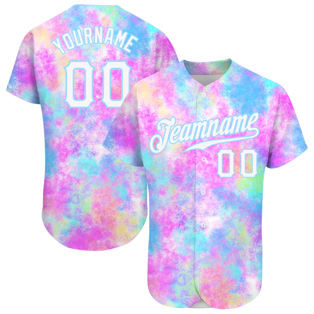 Tie Dye White-Light Blue 3D Watercolor Gradient Authentic Baseball Jersey, Custom Baseball Jersey, Personalized Sport Jersey