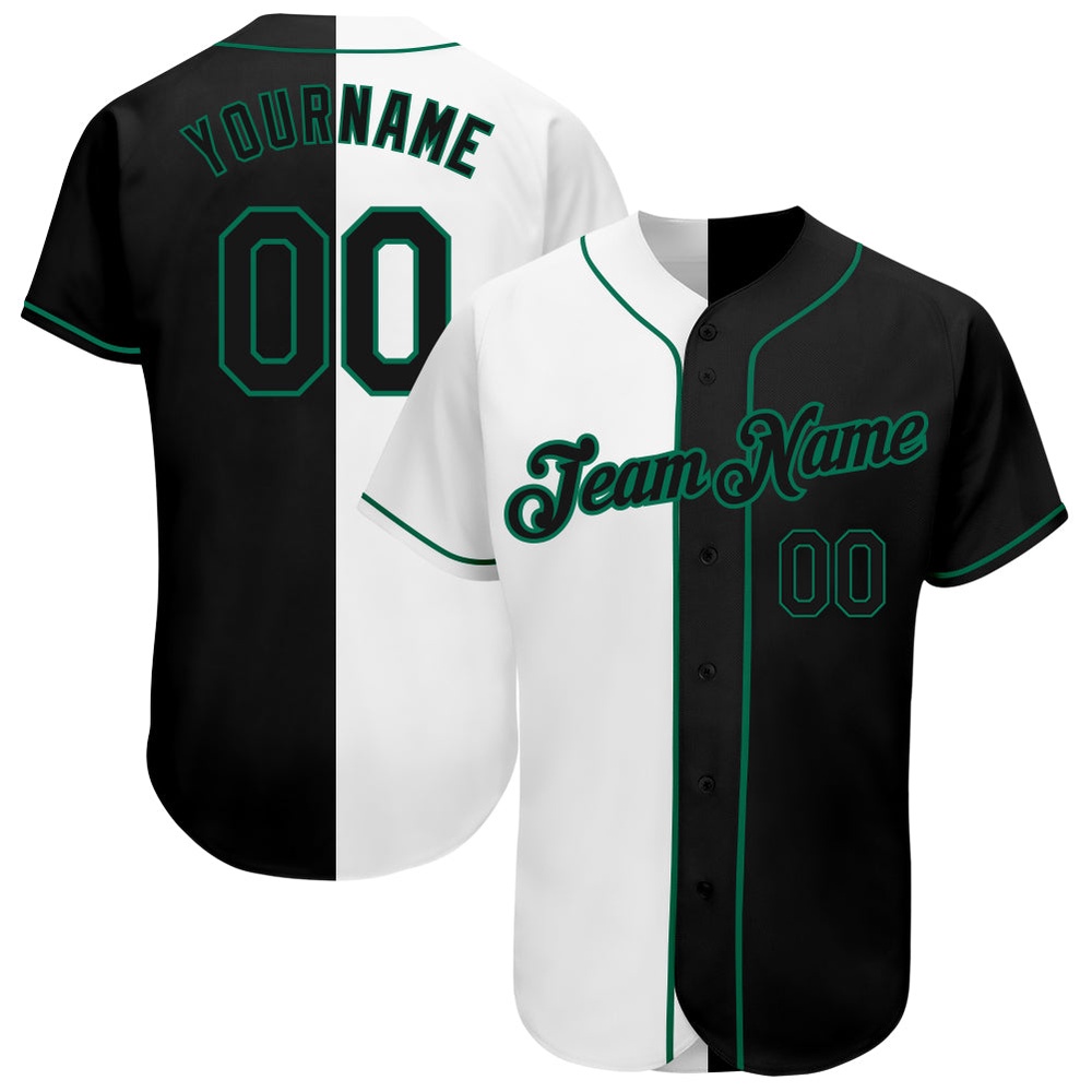 White-Black Kelly Green Authentic Split Fashion Baseball Jersey, Custom Baseball Jersey, Personalized Sport Jersey