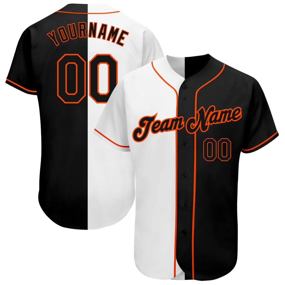 White-Black Orange Authentic Split Fashion Baseball Jersey, Custom Baseball Jersey, Personalized Sport Jersey