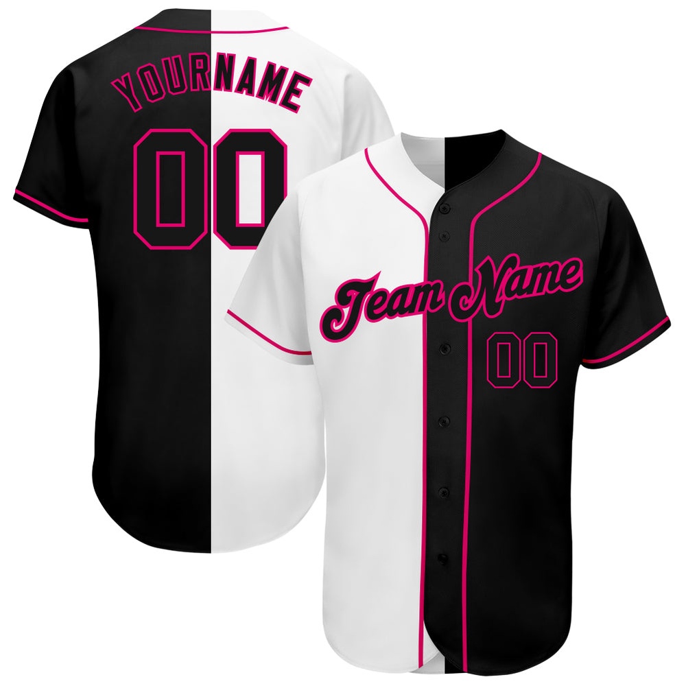 White-Black Pink Authentic Split Fashion Baseball Jersey, Custom Baseball Jersey, Personalized Sport Jersey