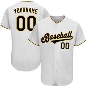 White Black-Gold Authentic Baseball Jersey, Custom Baseball&hellip;