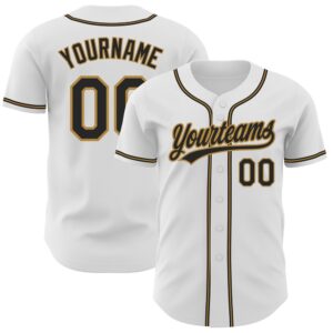 White Black-Old Gold Authentic Baseball Jersey, Custom&hellip;