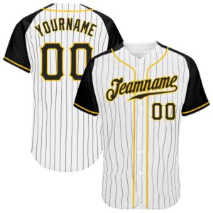 White Black Pinstripe Black-Gold Authentic Raglan Sleeves&hellip;