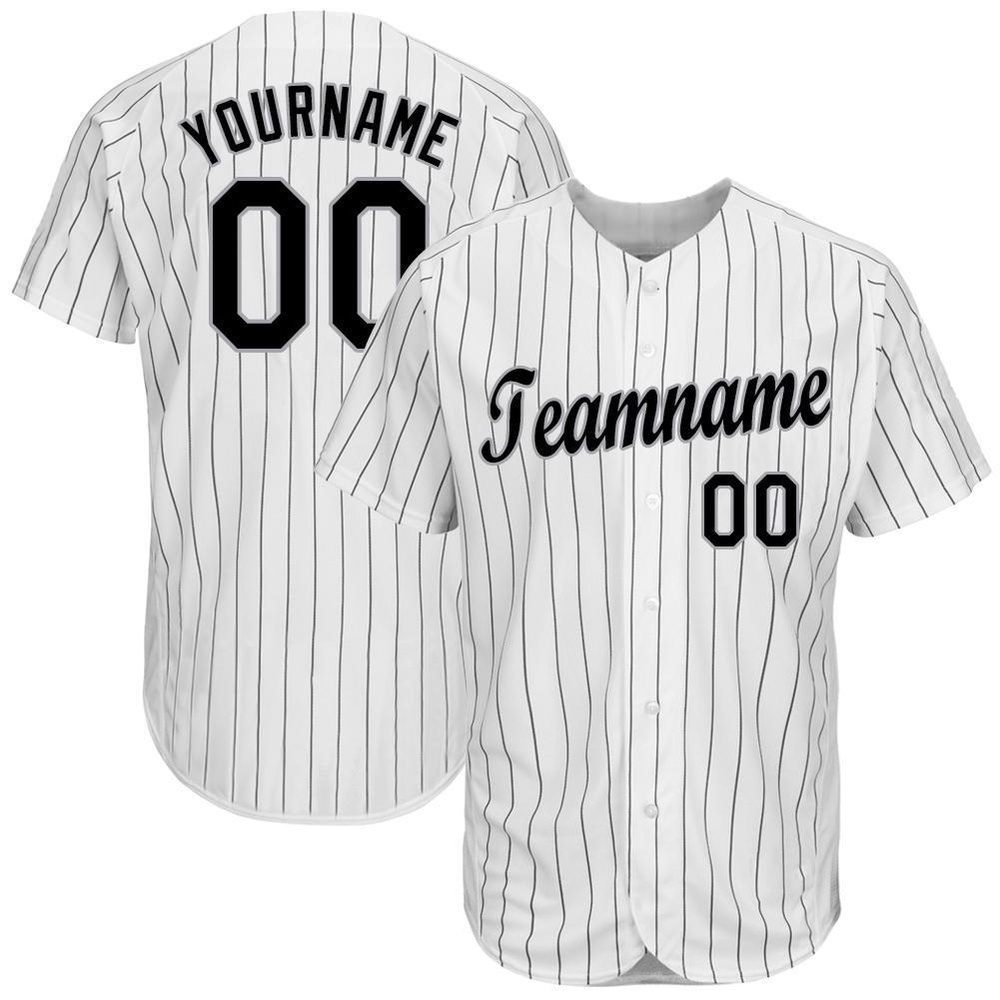 White Black Pinstripe Black-Gray Baseball Jersey, Custom Baseball Jersey, Personalized Sport Jersey