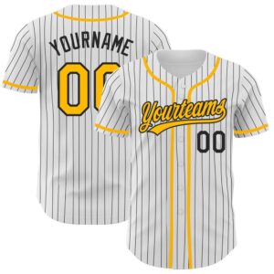White Black Pinstripe Gold Authentic Baseball Jersey,&hellip;