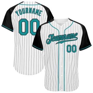 White Black Pinstripe Teal-Black Authentic Raglan Sleeves&hellip;