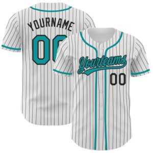 White Black Pinstripe Teal Authentic Baseball Jersey,&hellip;