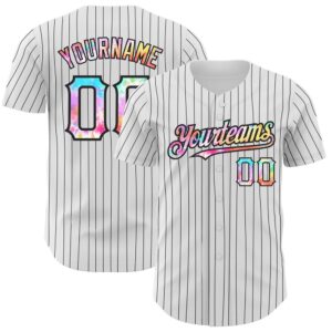 White Black Pinstripe Tie Dye Authentic Baseball&hellip;