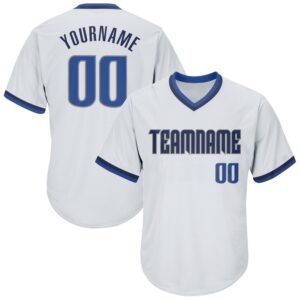 White Blue-Navy Authentic Throwback Rib-Knit Baseball Jersey&hellip;