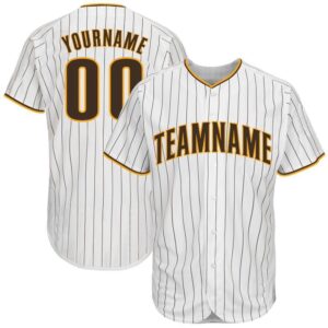 White Brown Pinstripe Brown-Gold Baseball Jersey, Custom&hellip;