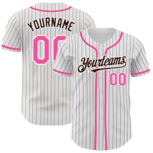 White Brown Pinstripe Pink Authentic Baseball Jersey,&hellip;