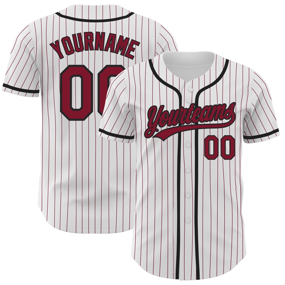 White Crimson Pinstripe Crimson-Black Authentic Baseball Jersey, Custom Baseball Jersey, Personalized Sport Jersey