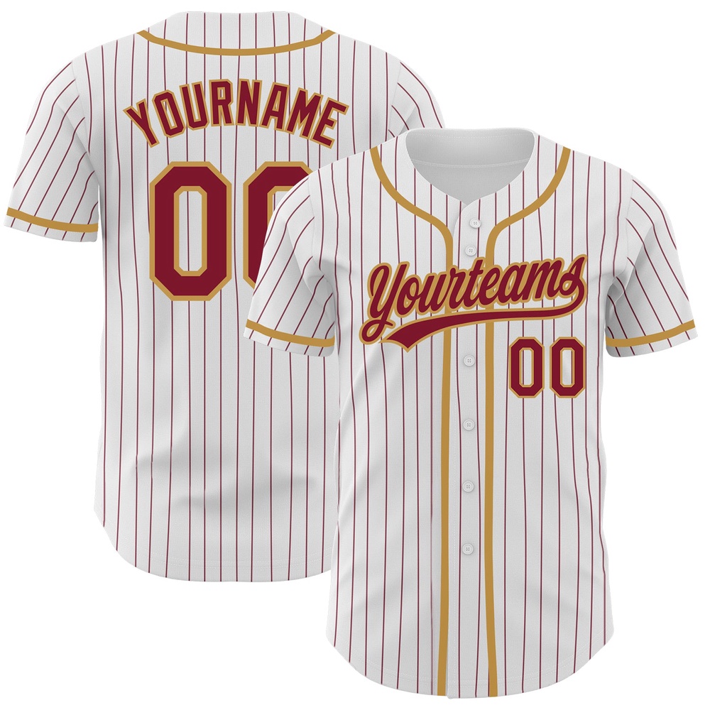 White Crimson Pinstripe Crimson-Old Gold Authentic Baseball Jersey, Custom Baseball Jersey, Personalized Sport Jersey