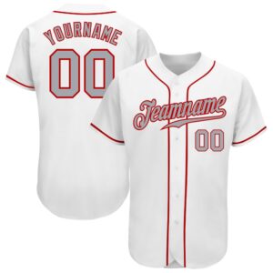 White Gray-Red Authentic Baseball Jersey, Custom Baseball&hellip;
