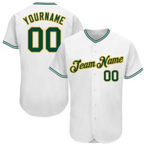 White Green-Gold Authentic Baseball Jersey, Custom Baseball&hellip;