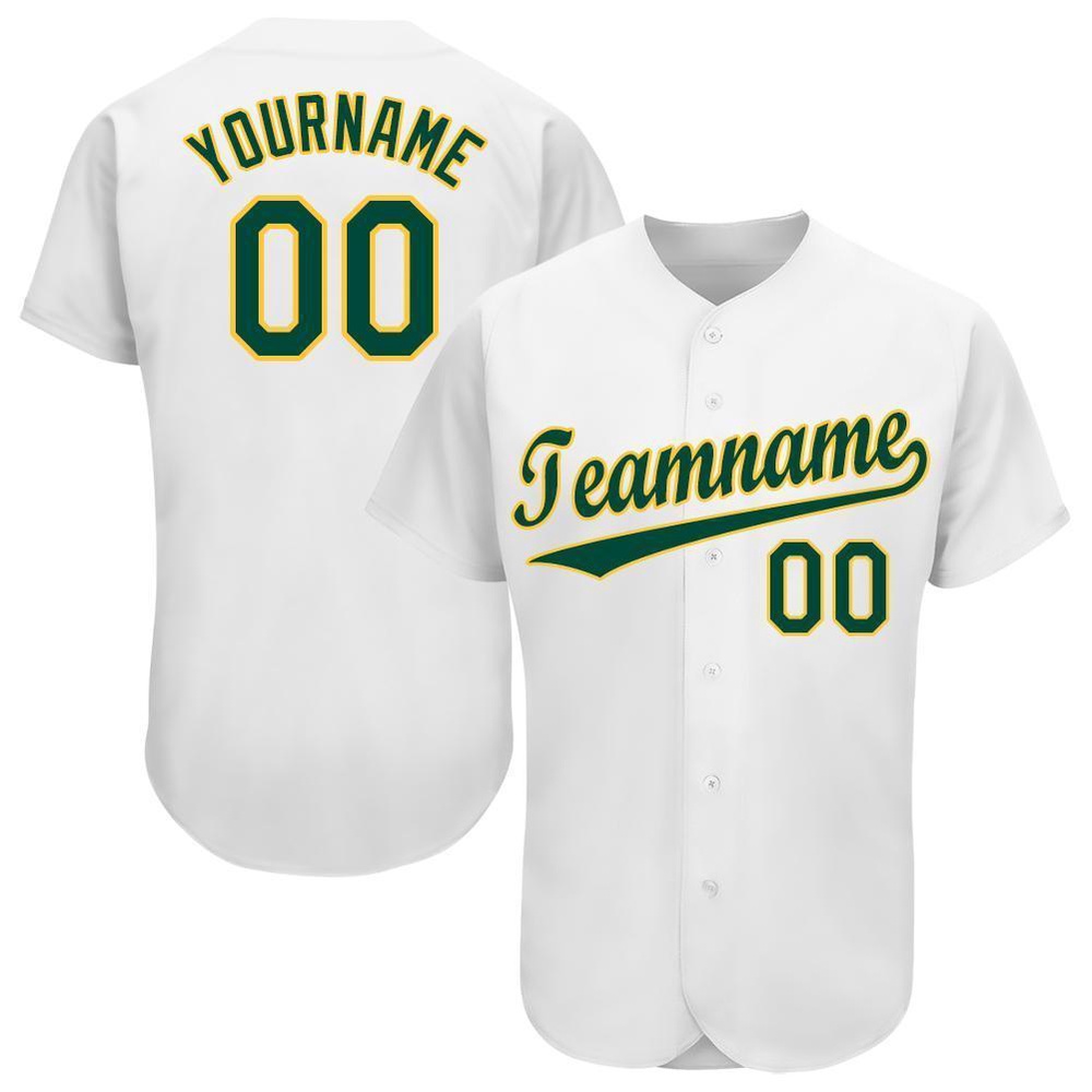 White Green-Gold Baseball Jersey, Custom Baseball Jersey, Personalized Sport Jersey